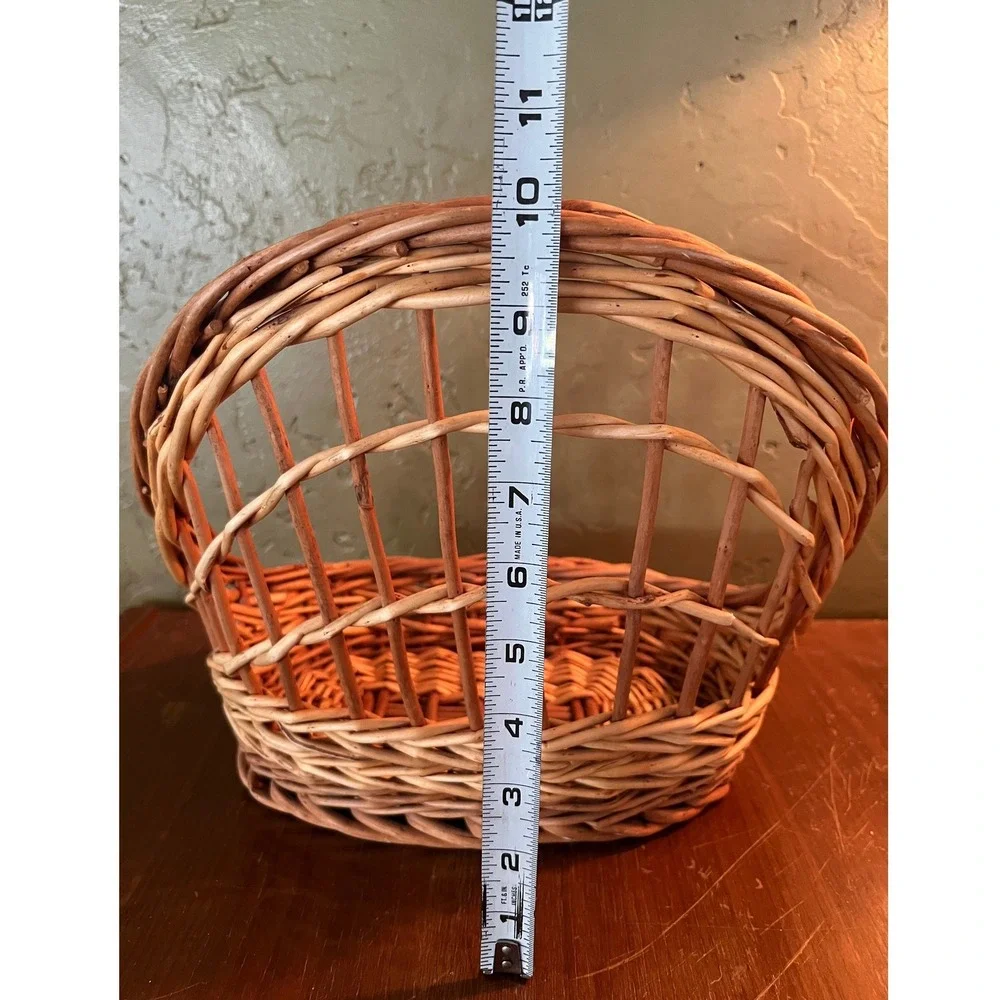 Vintage Handwoven Willow Wicker Basket French Country Cottagecore Flower Decor